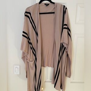 H&M Women's Pink Beige and Black Striped Sweater Poncho